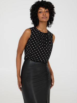 Dot Print Sleeveless Chiffon Top Black