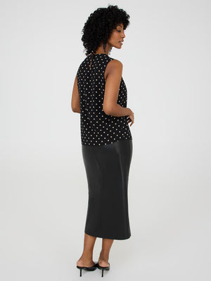 Dot Print Sleeveless Chiffon Top Black