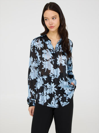 Blouse en mousseline boutonnée sur le devant à imprimé floral Black