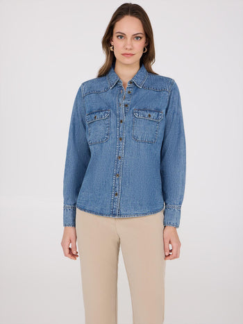 Denim Button-Front Shirt Lt Denim Blasted