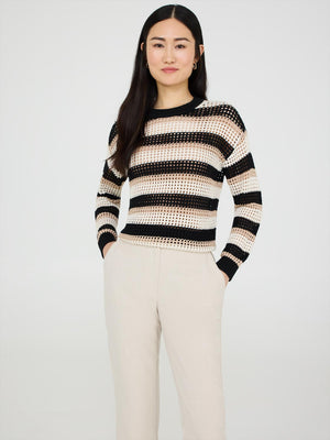 Striped Crochet Sweater Black