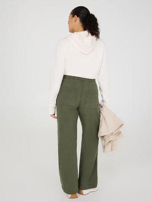 Pantalon à jambe large en tencel Dk Green