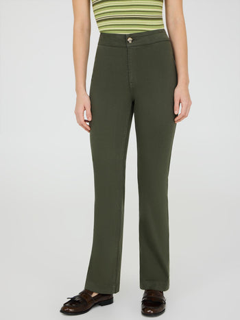 Pantalon droit en Tencel à taille mi-haute Dk Green