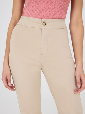 Pantalon droit en Tencel à taille mi-haute Sand