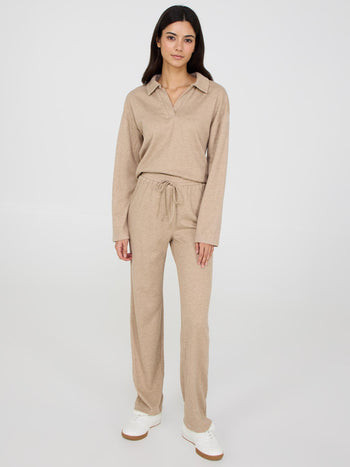 Pantalon droit côtelé chiné Beige