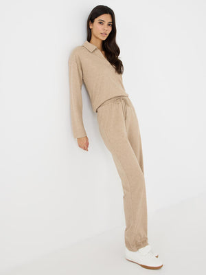 Pantalon droit côtelé chiné Beige