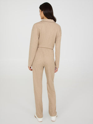 Pantalon droit côtelé chiné Beige