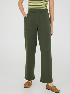 Wide-Leg Fleece Pants Dk Green