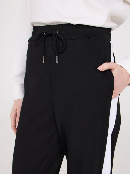 Contrast Side Band Wide-Leg Pants