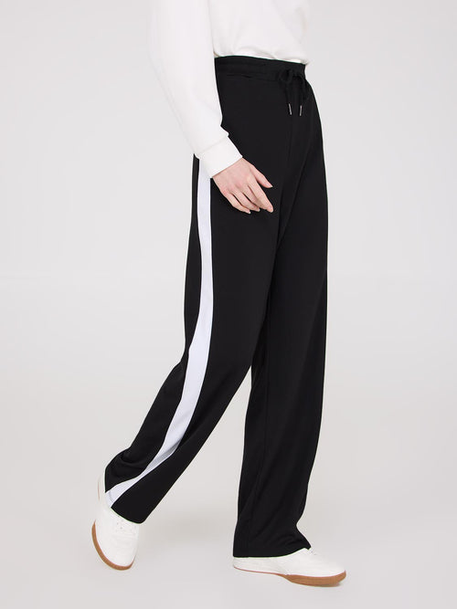 Contrast Side Band Wide-Leg Pants