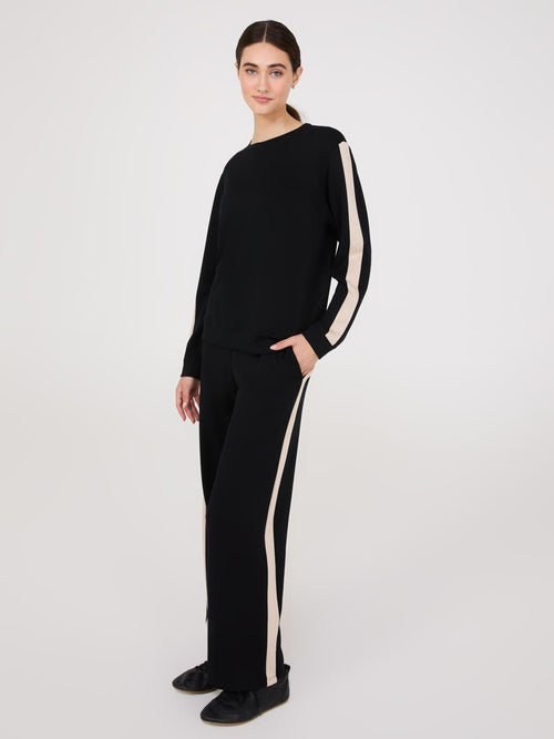 Contrast Stripe Cloud Fleece Wide-Leg Pants