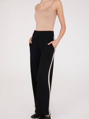 Contrast Stripe Cloud Fleece Wide-Leg Pants Black