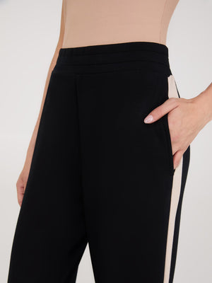 Pantalon large en polaire à rayures contrastées Black