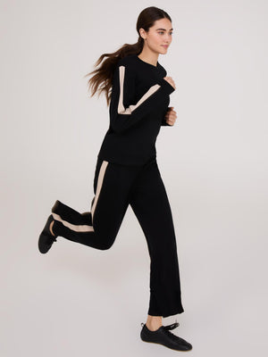 Contrast Stripe Cloud Fleece Wide-Leg Pants Black