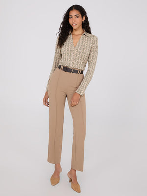 Belted Front Pintuck Pants Fawn