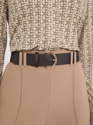 Belted Front Pintuck Pants Fawn