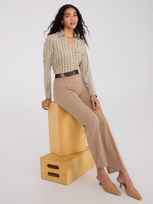 Belted Front Pintuck Pants Fawn