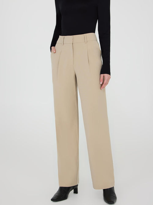 High-Rise Wide-Leg Pleated Pants