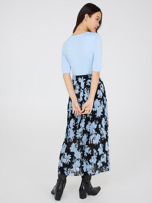 Floral Print Pleated Chiffon Midi Skirt Black