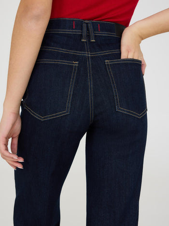 Straight Leg Jeans With Wide Cuff Dk Denim Blue