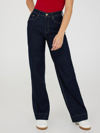 Straight Leg Jeans With Wide Cuff Dk Denim Blue