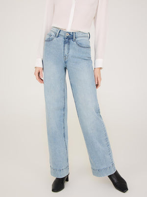 Straight Leg Jeans With Wide Cuff Lt Denim Blasted