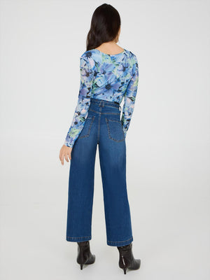 Cropped Wide-Leg Belted Jeans Dk Denim Blasted