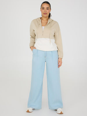 Front Pleat Wide-Leg Jeans Lt Denim Blasted