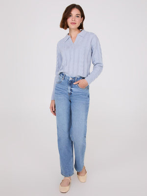 Mid-Rise Straight Leg Jeans Md Denim Blasted