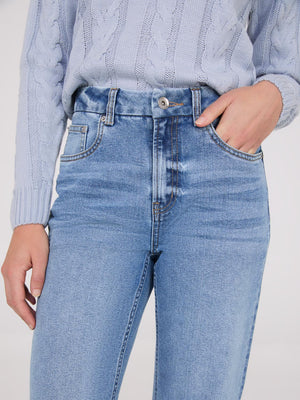 Mid-Rise Straight Leg Jeans Md Denim Blasted