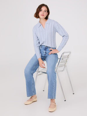 Mid-Rise Straight Leg Jeans Md Denim Blasted