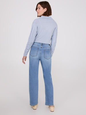 Mid-Rise Straight Leg Jeans Md Denim Blasted