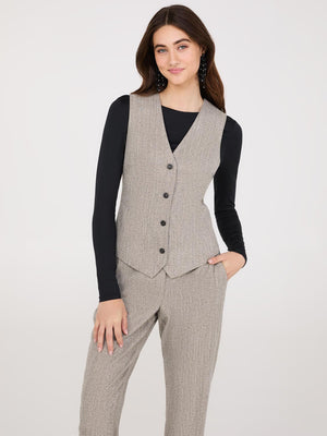 Herringbone Button-Front Vest Fawn