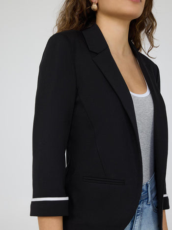 3/4 Contrast Cuff Sleeve Blazer Black