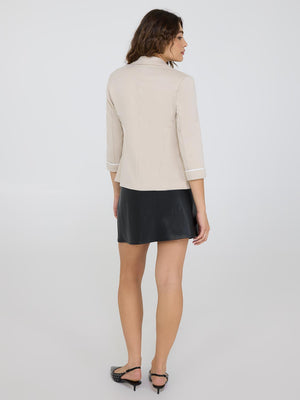 3/4 Contrast Cuff Sleeve Blazer Oatmeal