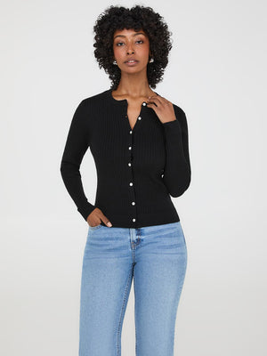 Cardigan boutonné sur le devant en tricot torsadé Black