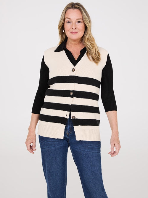 Sleeveless Striped 3-Button Vest