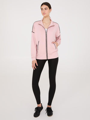 Contrast Piping Zip-Up Jacket Withered Rose