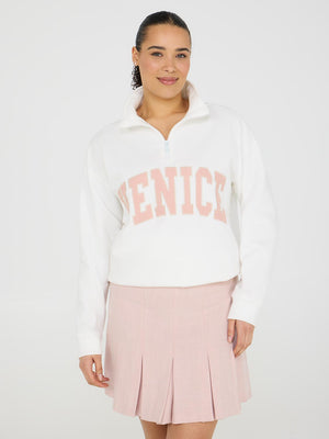 Venice Embroidered Half-Zip Sweatshirt Pearl