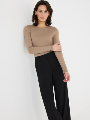 Double Layer Long Sleeve Top Brown