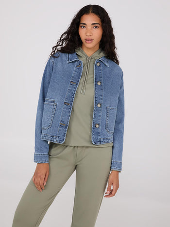 Button-Front Denim Jacket Md Denim Blasted