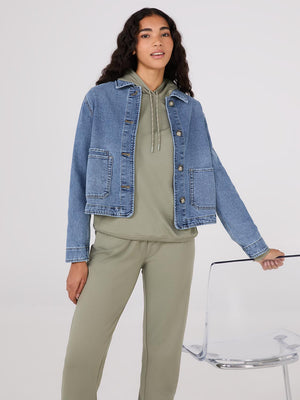 Button-Front Denim Jacket Md Denim Blasted