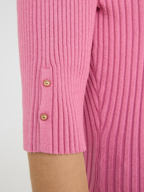 Ribbed V-Neck Button-Front Sweater