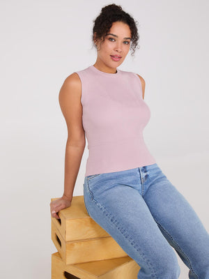 Sleeveless Ribbed Sweater Pink Dust