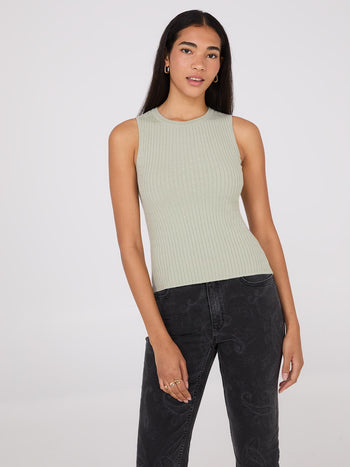 Cable Knit Sleeveless Sweater Sage