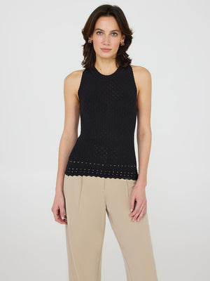 Pointelle Knit Tank Top Black