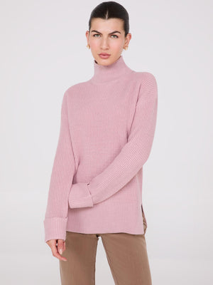 Mock Neck Shaker Stitch Sweater Pink Dust