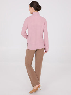 Mock Neck Shaker Stitch Sweater Pink Dust