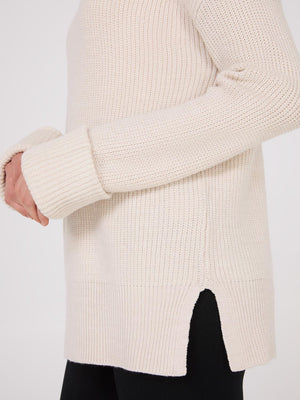 Mock Neck Shaker Stitch Sweater Pearl