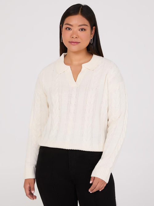 Multi-Cable Johnny Collar Sweater